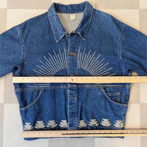 SOLD Vintage 80s embellished sunburst thunderbird denim jacket - Picture 4 of 6